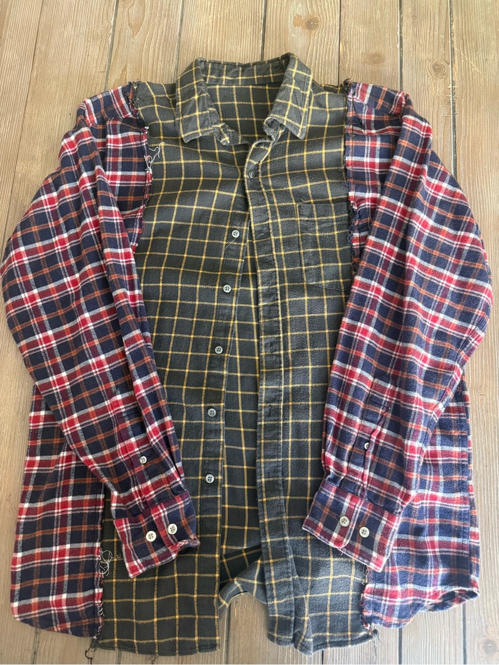 Men's Dual-Pattern Plaid Button-Down Shirt Jacket - Red & Black/Yellow